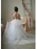 Beaded White Lace Tulle Sheer Back Flower Girl Dress